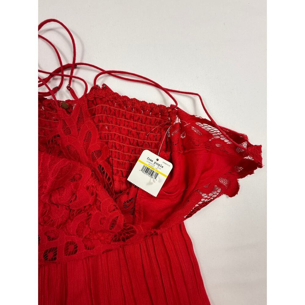 Free People NWT Adella Maxi Slip Dress Sz M Sleeveless Boho Crochet Lace Red - Picture 5 of 12